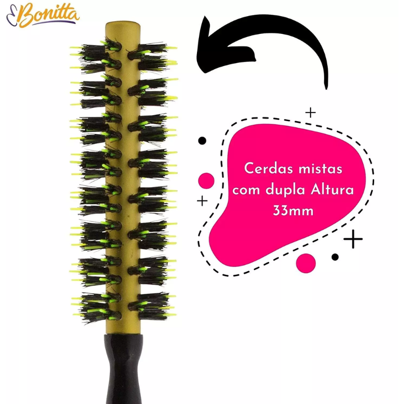 ESCOVA PARA CABELO BONITTA PROFISSIONAL ALUMINIO DUPLA ALTURA BASIC 36MM 569BT