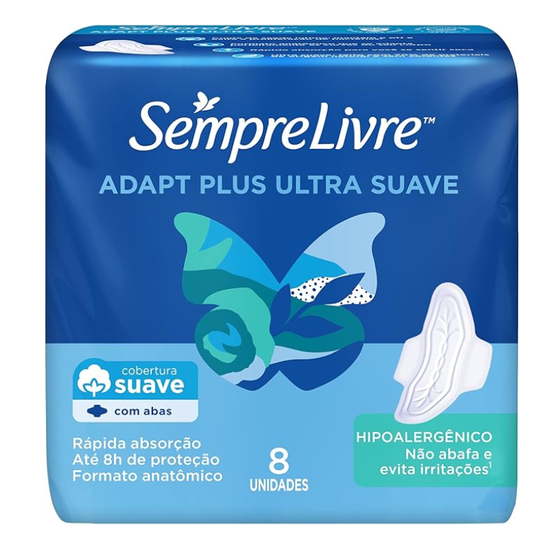 SEMPRE LIVRE ABSORVENTE EXTERNO ADAPT PLUS COM ABAS 8UN