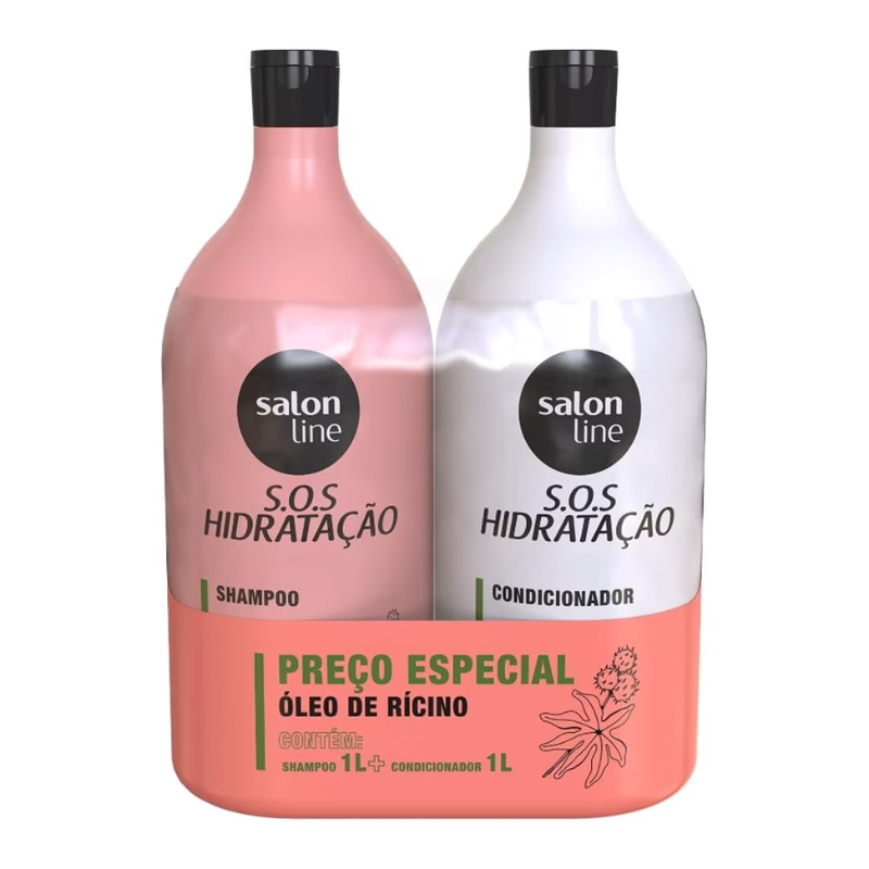 KIT SALON LINE S.O.S HIDRATAÇÃO SHAMPOO 1L+CONDICIONADOR 1L ÓLEO DE RÍCINO