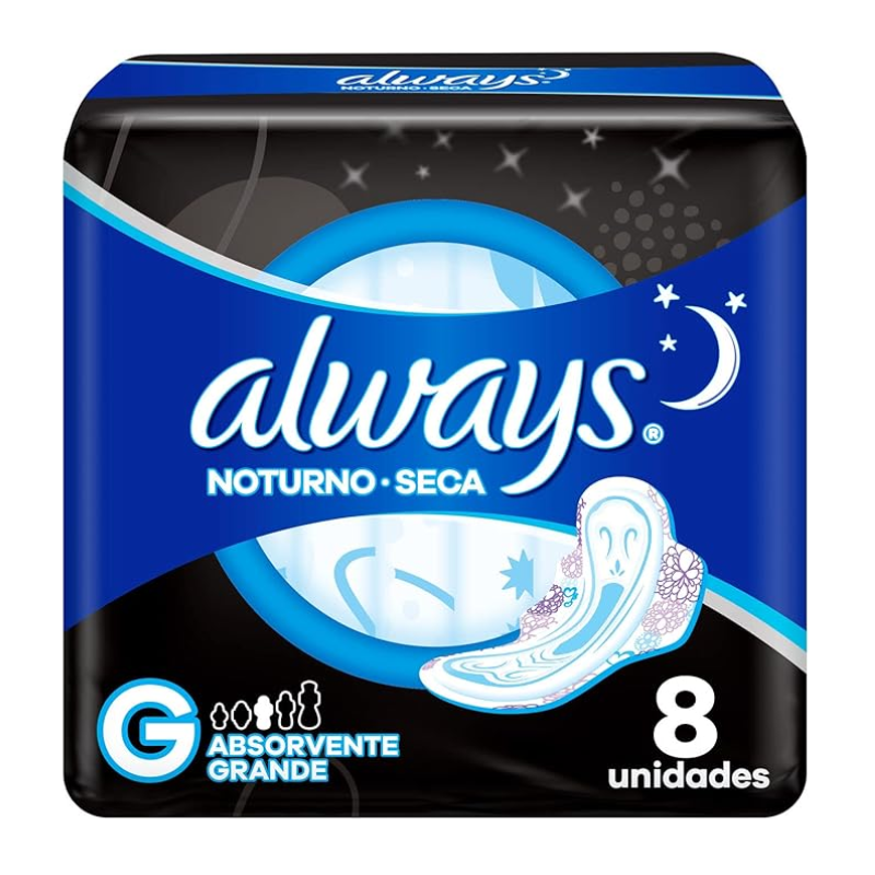 ABSORVENTE ALWAYS NOITES TRANQUILAS SECA COM ABAS 8UN