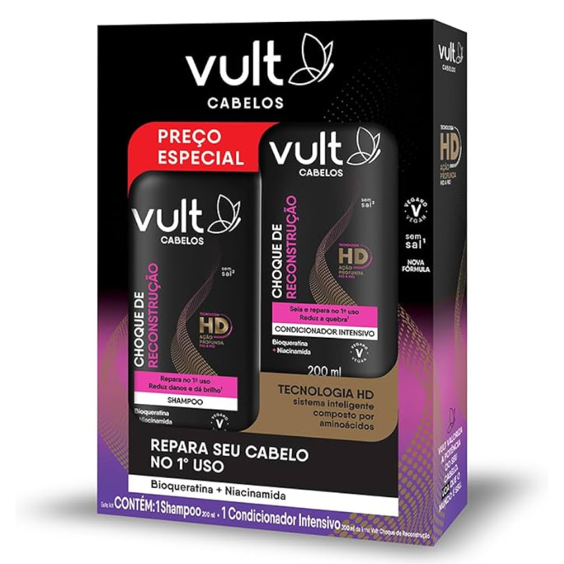 KIT VULT SHAMPOO 200ML + CONDICIONADOR INTENSIVO 200ML CHOQUE DE RECONSTRUÇÃO