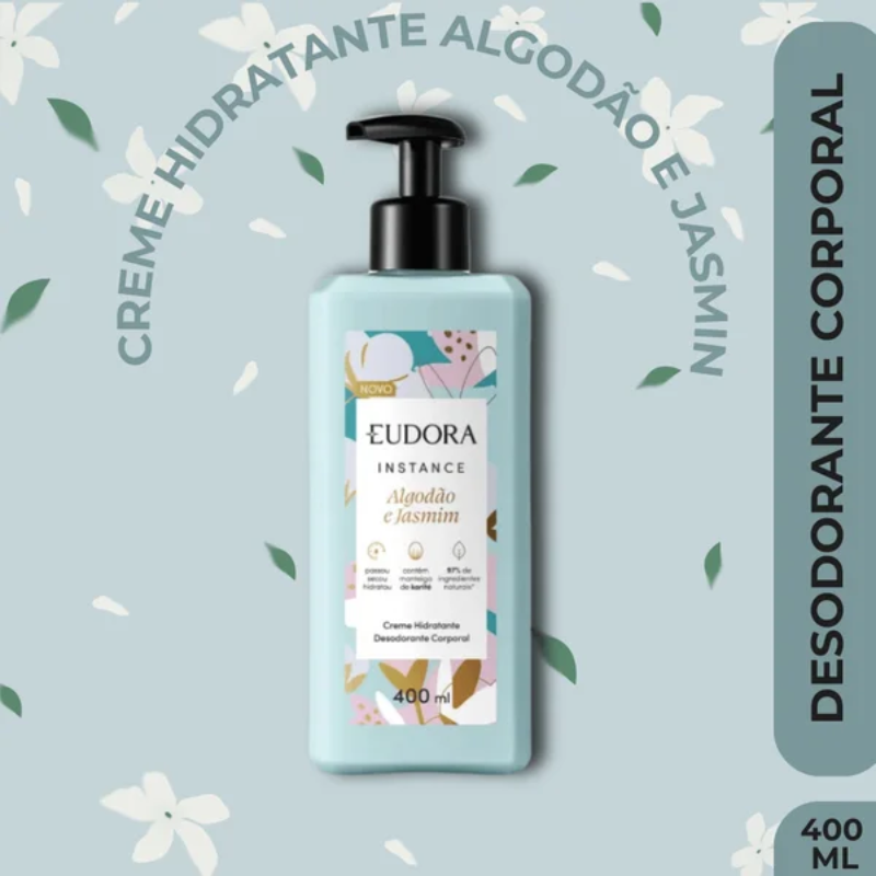 HIDRATANTE/DESODORANTE CORPORAL EUDORA INSTANCE ALGODÃO E JASMIN 400ML