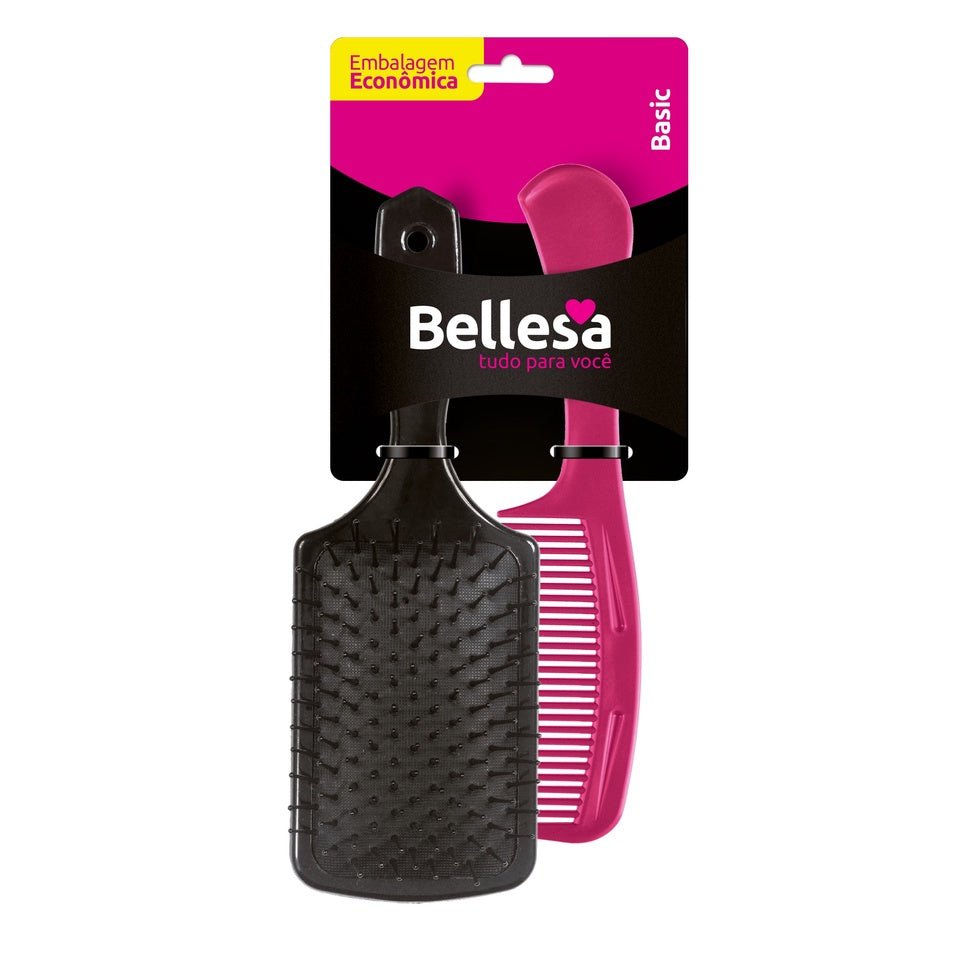 KIT BELLESA ESCOVA CABELO RAQUETE+PENTE NICE 2UN