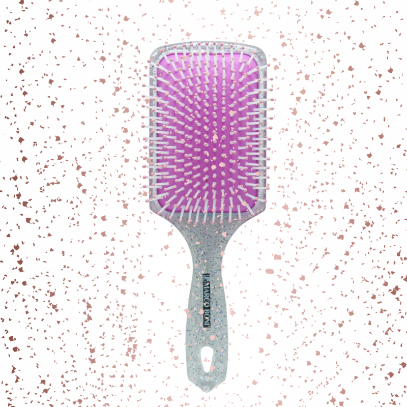 ESCOVA PARA CABELO MARCO BONI RAQUETE NYLON PIN GLITTER PRATA