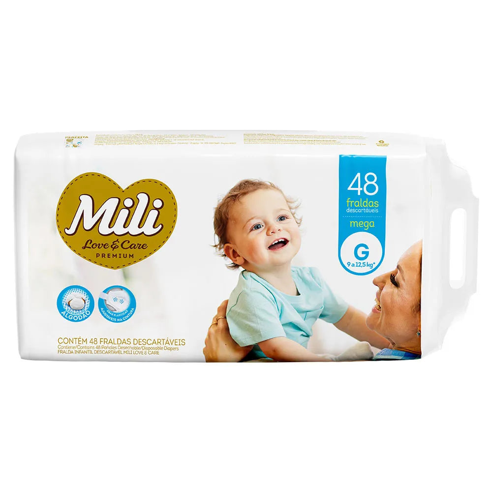FRALDA MILI LOVECARE PREMIUM PACOTE MEGA G 9 A 12,5KG 48 UNIDADES