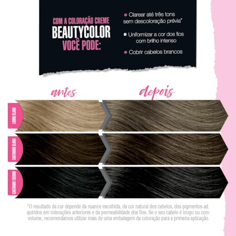 KIT TINTA CAPILAR BEAUTYCOLOR 6.1 LOURO ESCURO ACINZENTADO