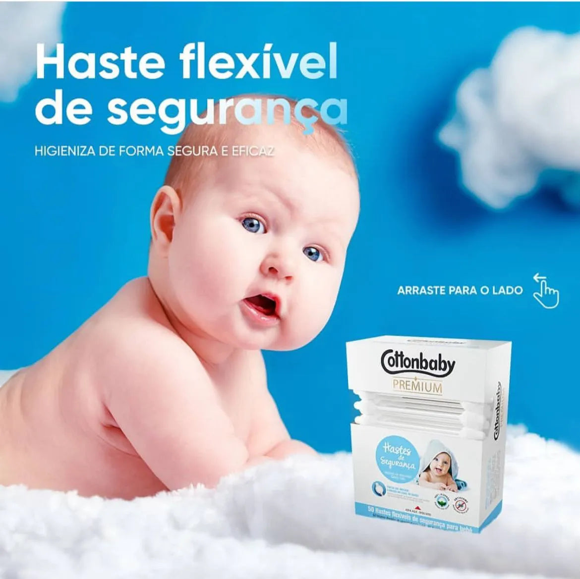 HASTES FLEXIVEIS COTTONBABY DE SEGURANÇA 50 UNIDADES