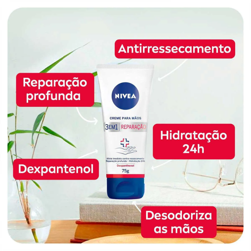 CREME PARA MÃOS NIVEA 3 EM 1 REPARAÇÃO 75G