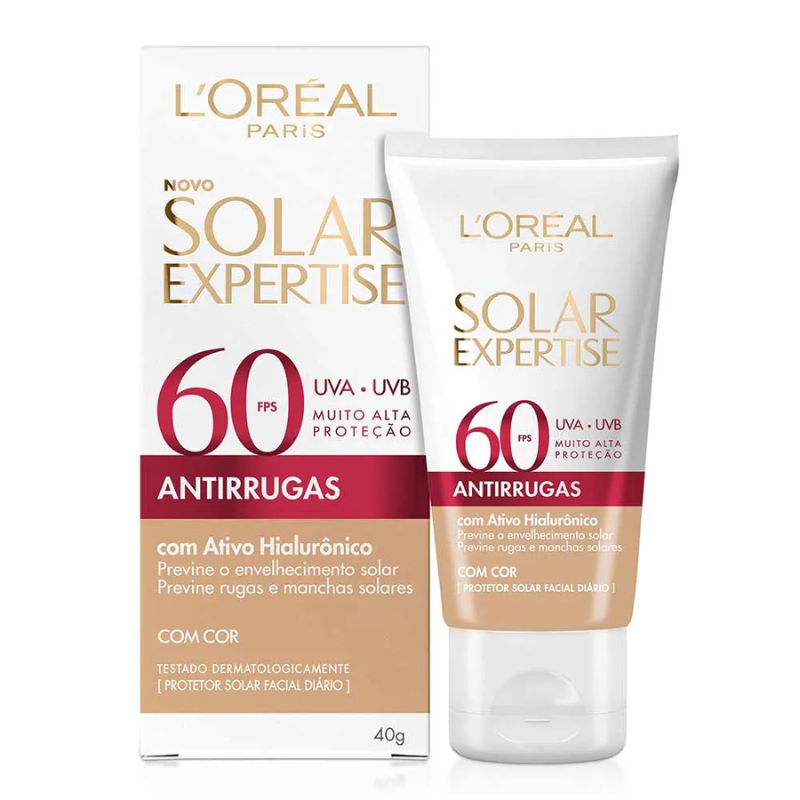 PROTETOR FACIAL SOLAR L'ORÉAL PARIS SOLAR EXPERTISE FPS 60 ANTIRRUGAS COM COR 40G