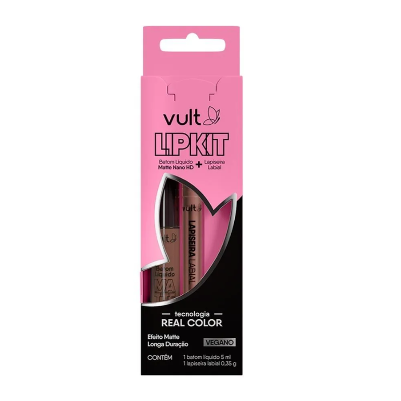 KIT VULT BATOM LÍQUIDO MATTE NANO HD 5ML+ LAPISEIRA LABIAL 0,35G BRONZE LIPKIT