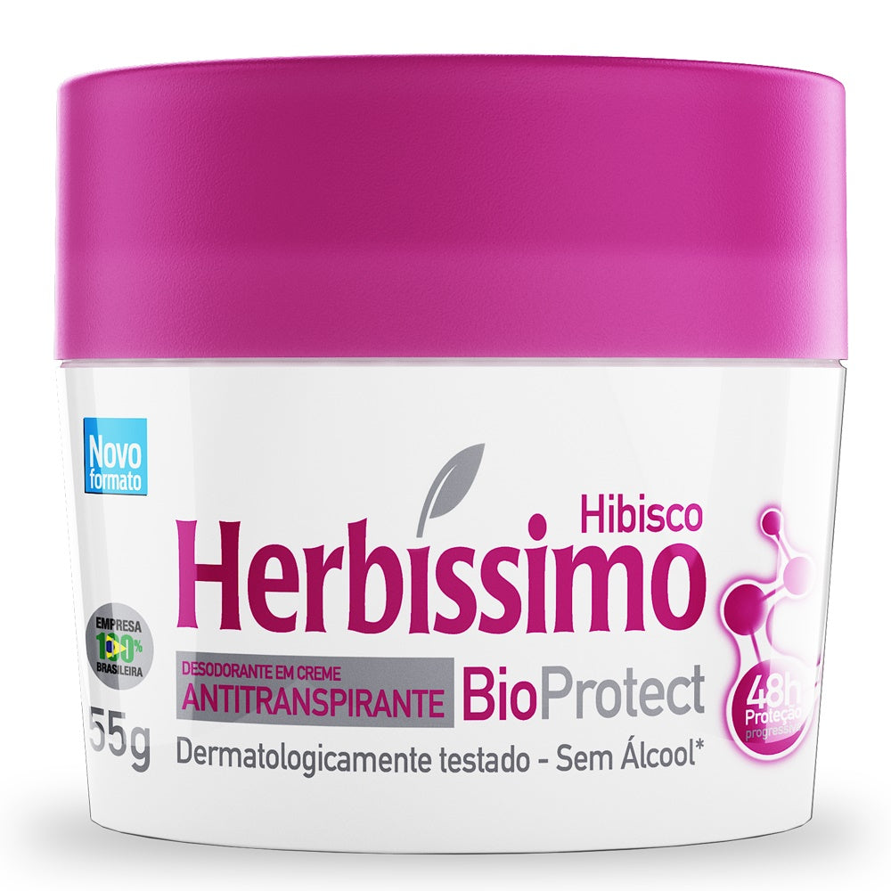 DESODORANTE HERBÍSSIMO CREME BIOPROTECT HIBISCO ANTITRANSPIRANTE 55G