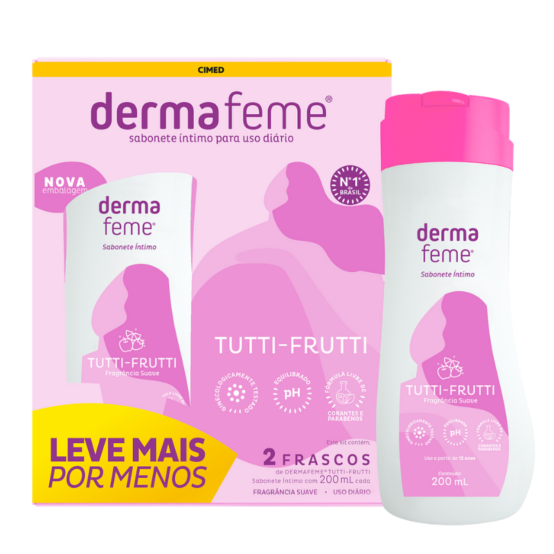 KIT DERMAFEME 2 SABONETES ÍNTIMOS 200ML CADA TUTTI-FRUTTI