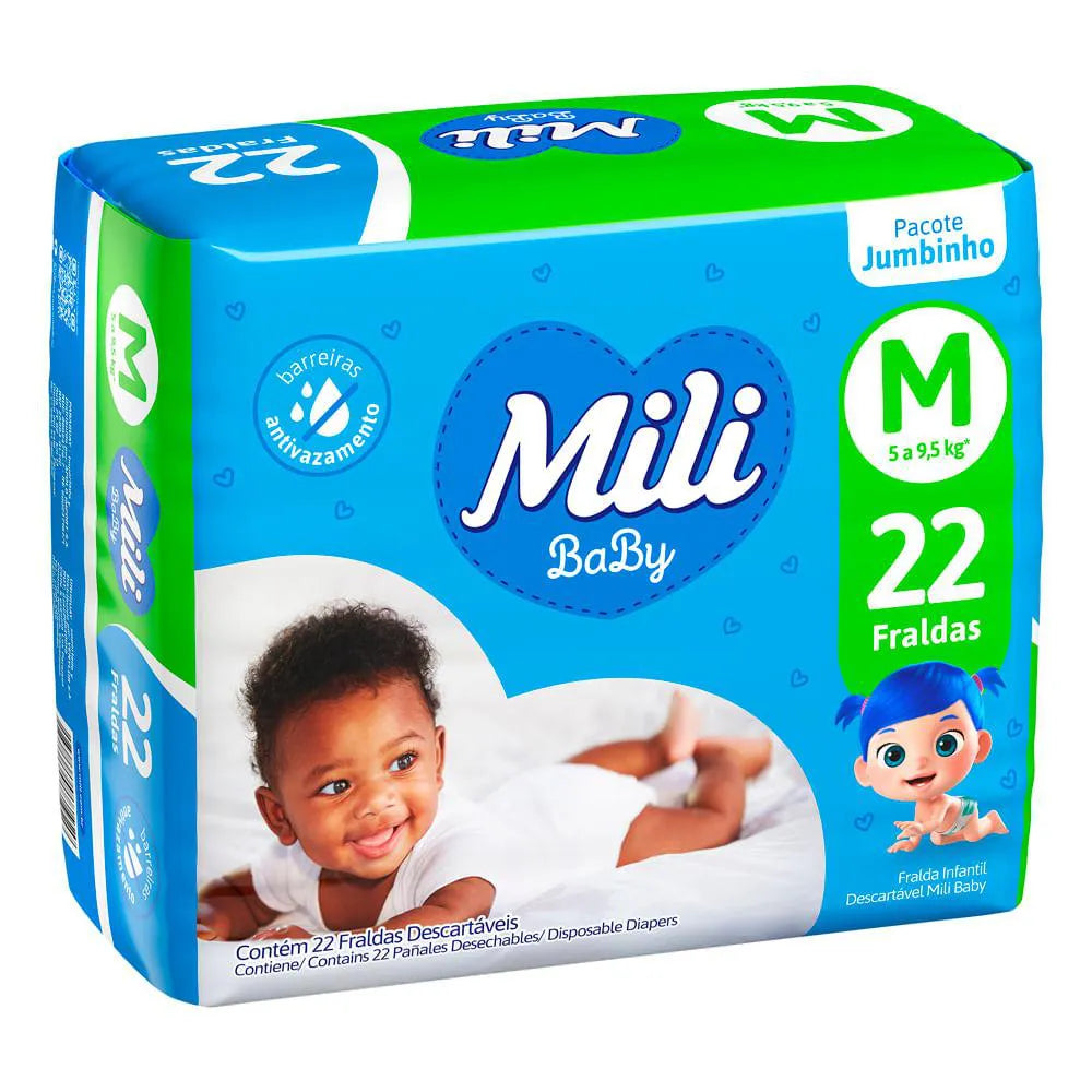 FRALDA MILI BABY INFANTIL M DE 5 A 9,5 KG PACOTE JUMBINHO 24 UNIDADES