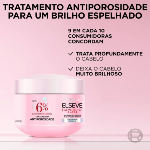 MÁSCARA CAPILAR ELSEVE GLYCOLIC GLOSS TRATAMENTO ANTIPOROSIDADE 300G