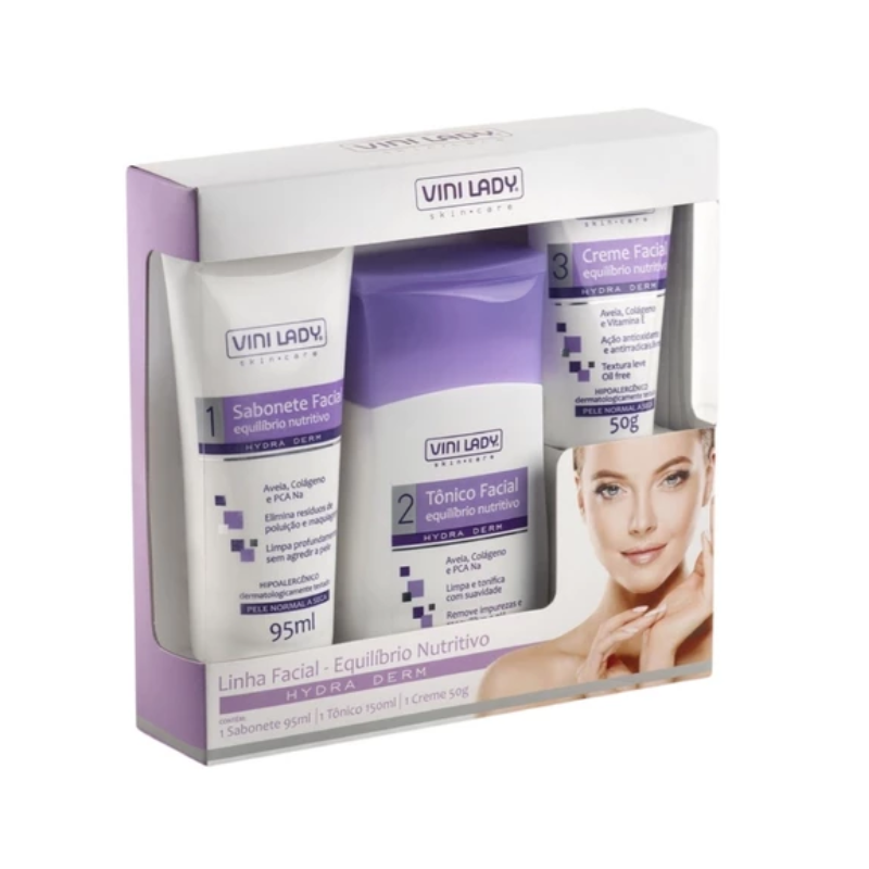 KIT VINI LADY SABONETE FACIAL 95ML+ TÔNICO FACIAL 150ML+ CREME 50G FACIAL EQUILÍBRIO NUTRITIVO