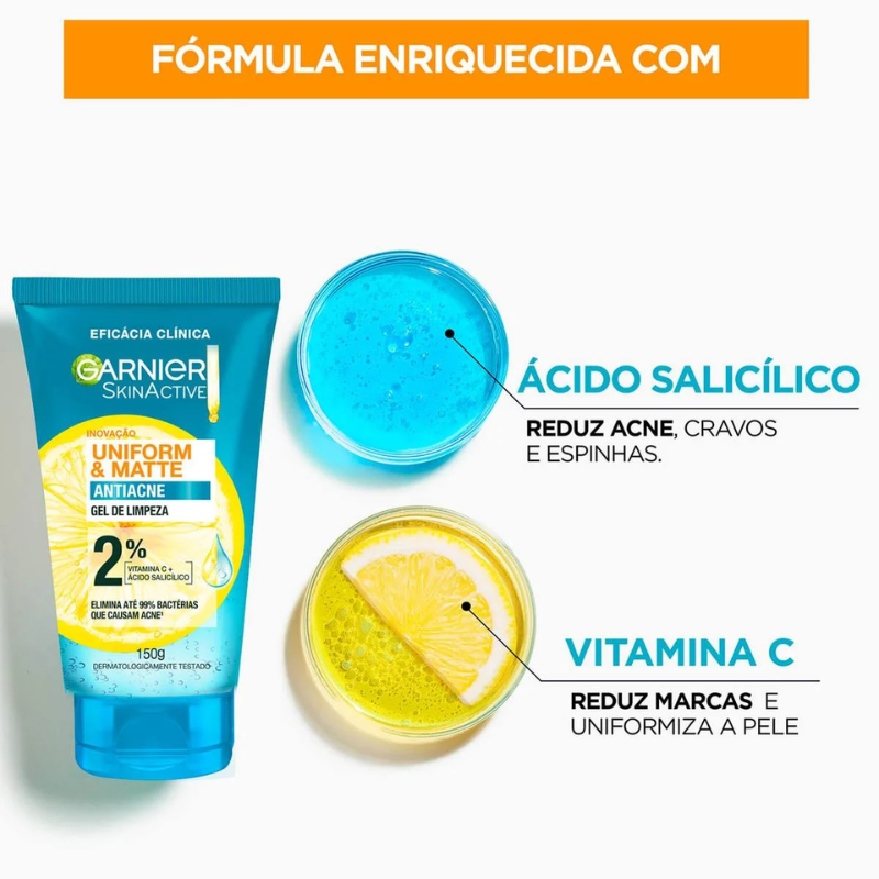 GEL DE LIMPEZA FACIAL GARNIER UNIFORM & MATTE ANTIACNE 150ML
