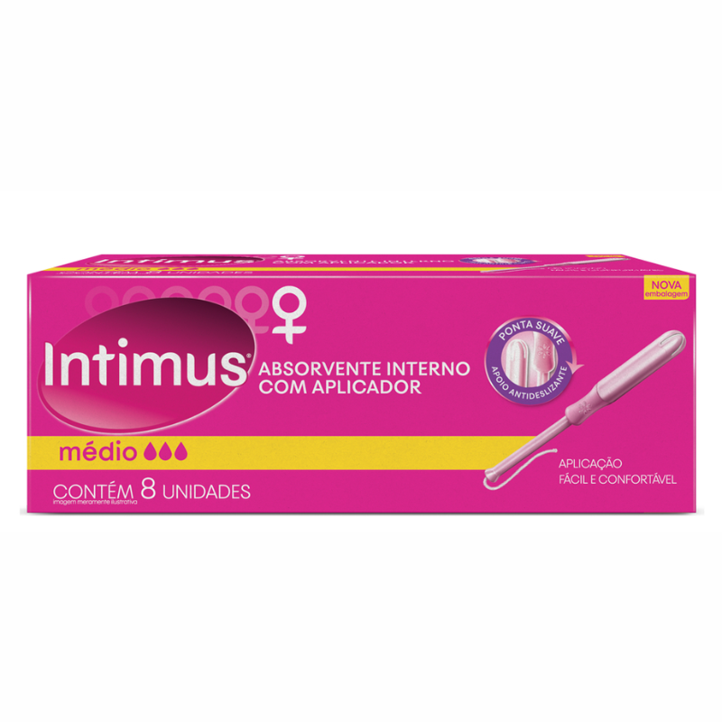 ABSORVENTE INTERNO INTIMUS COM APLICADOR MÉDIO 8 UNIDADES