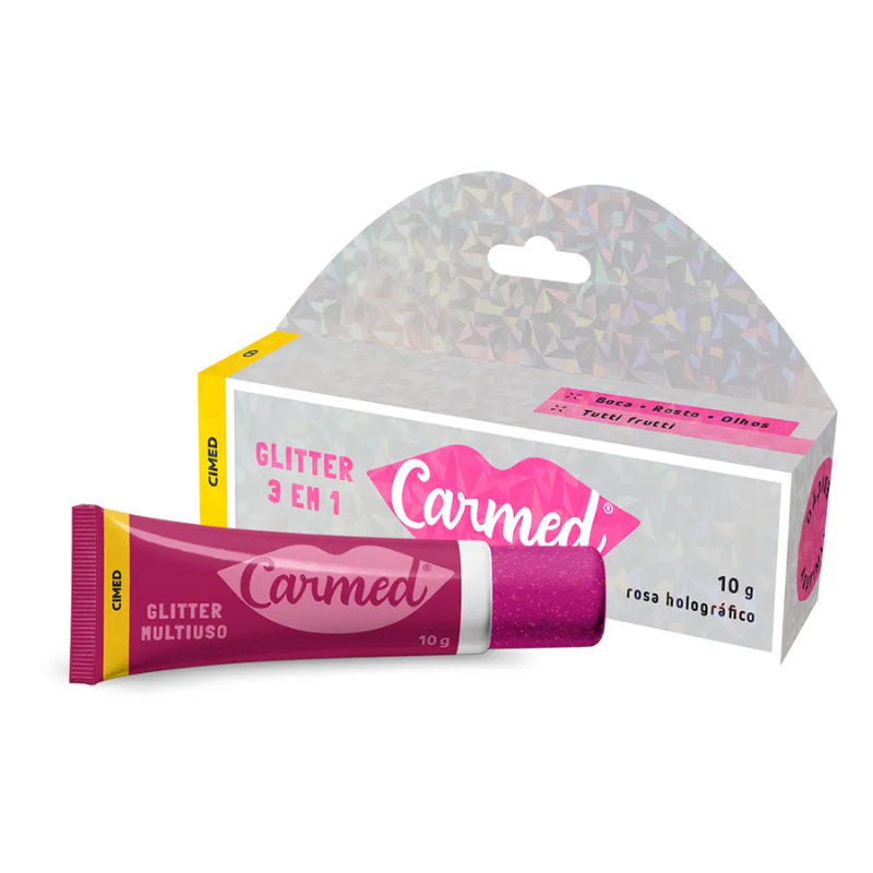 HIDRATANTE LABIAL CARMED GLITTER 3 EM 1 ROSA HOLOGRÁFICO SABOR TUTTI FRUTTI 10G