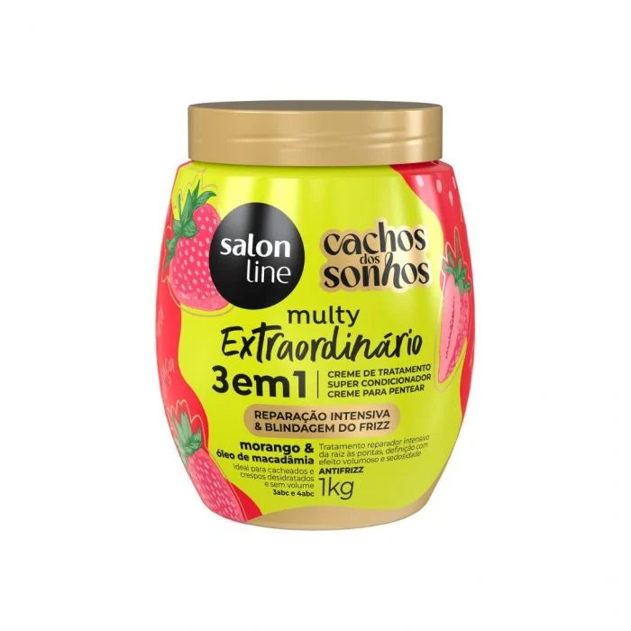 CREME CAPILAR SALON LINE MULTY EXTRAORDINÁRIO CACHOS DO SONHOS 3 EM 1 MORANGO 1KG