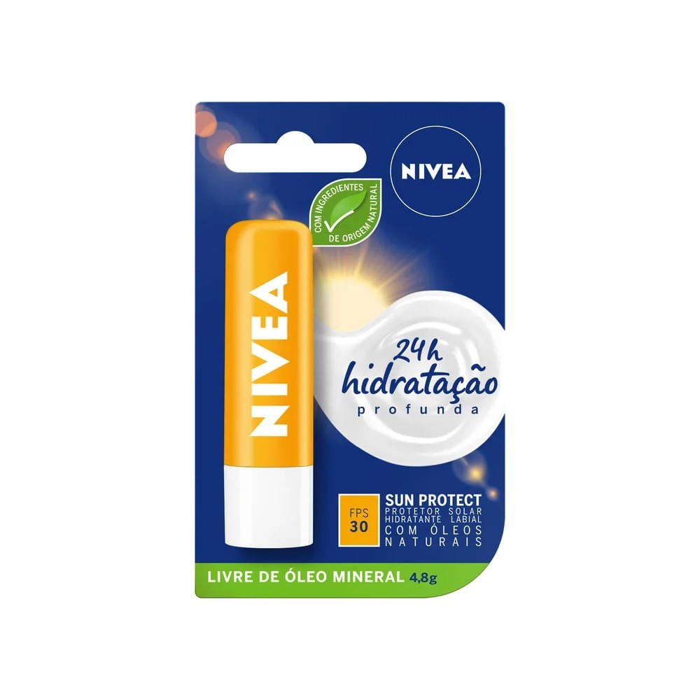 PROTETOR LABIAL NIVEA SUN PROTECT FPS 30 24H HIDRATAÇÃO PROFUNDA 4,8G
