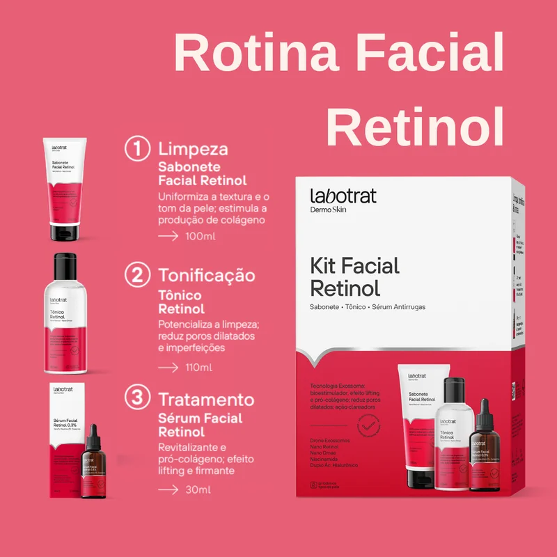 KIT FACIAL LABOTRAT RETINOL SABONETE 100ML+TÔNICO 110ML+ SÉRUM 0.3% 30ML