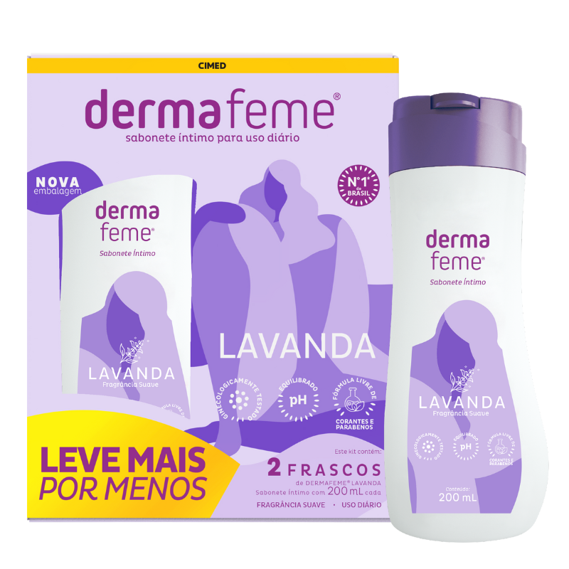 KIT DERMAFEME 2 SABONETES ÍNTIMOS 200ML CADA LAVANDA