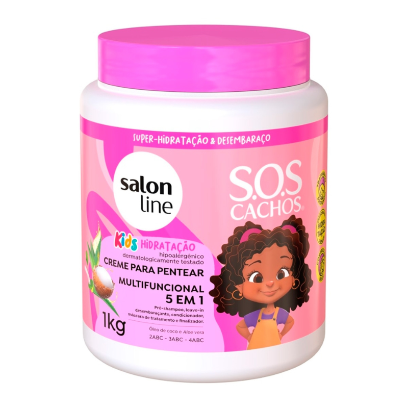 SALON LINE CREME PARA PENTEAR 5 EM 1 SOS CACHOS KIDS 1KG