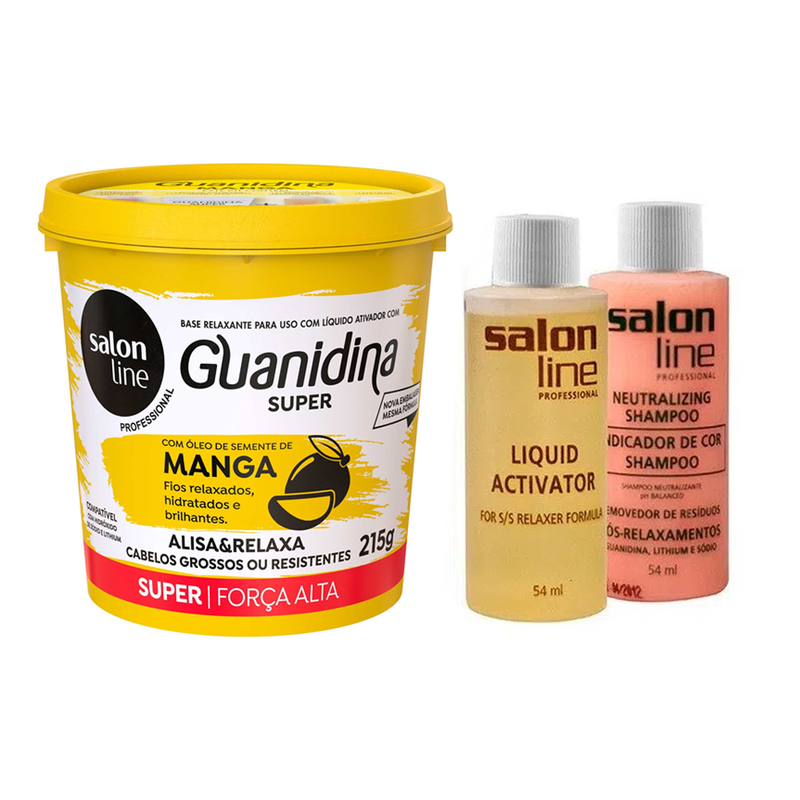 KIT SALON LINE GUANIDINA MANGA+ SHAMPOO NEUTRALIZING 54ML+ RELAXER FORMULA
