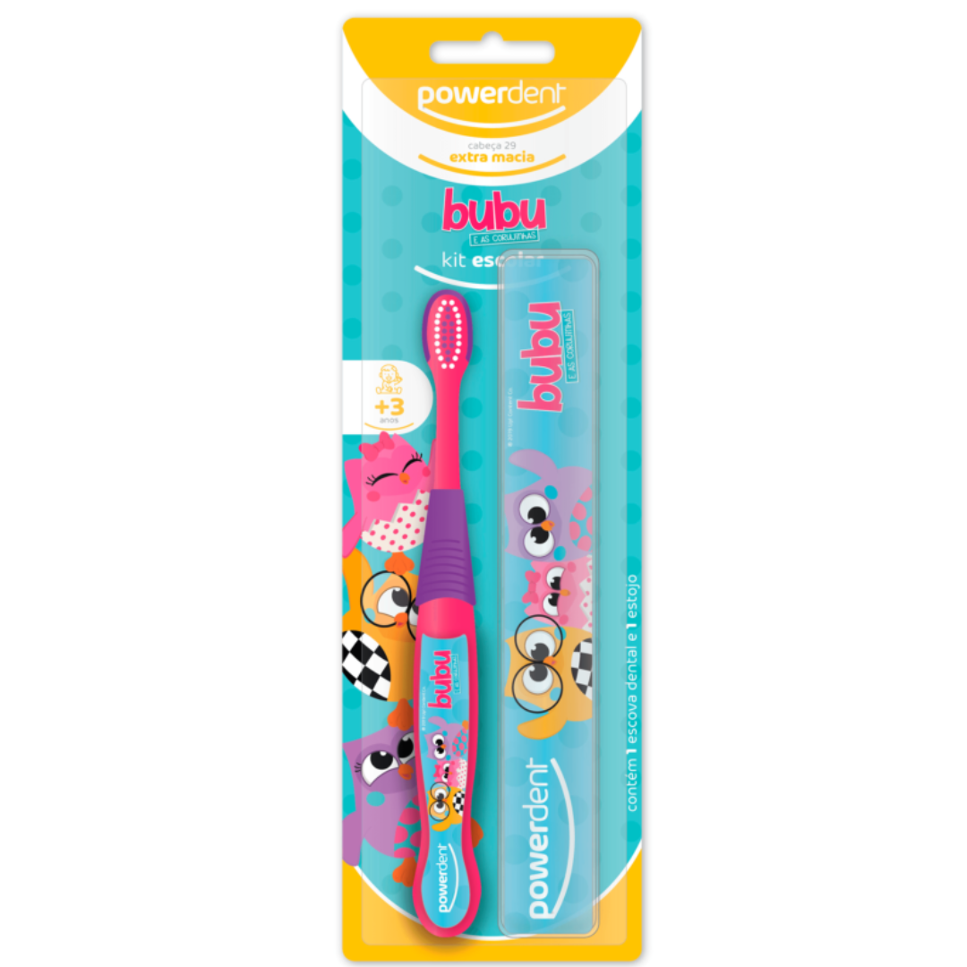 KIT POWERDENT ESCOVA + ESTOJO BUBU 2 UNIDADES