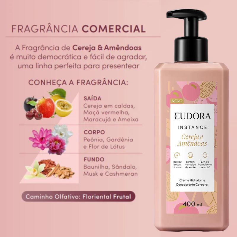 HIDRATANTE/DESODORANTE CORPORAL EUDORA INSTANCE CEREJA E AMÊNDOAS 400ML