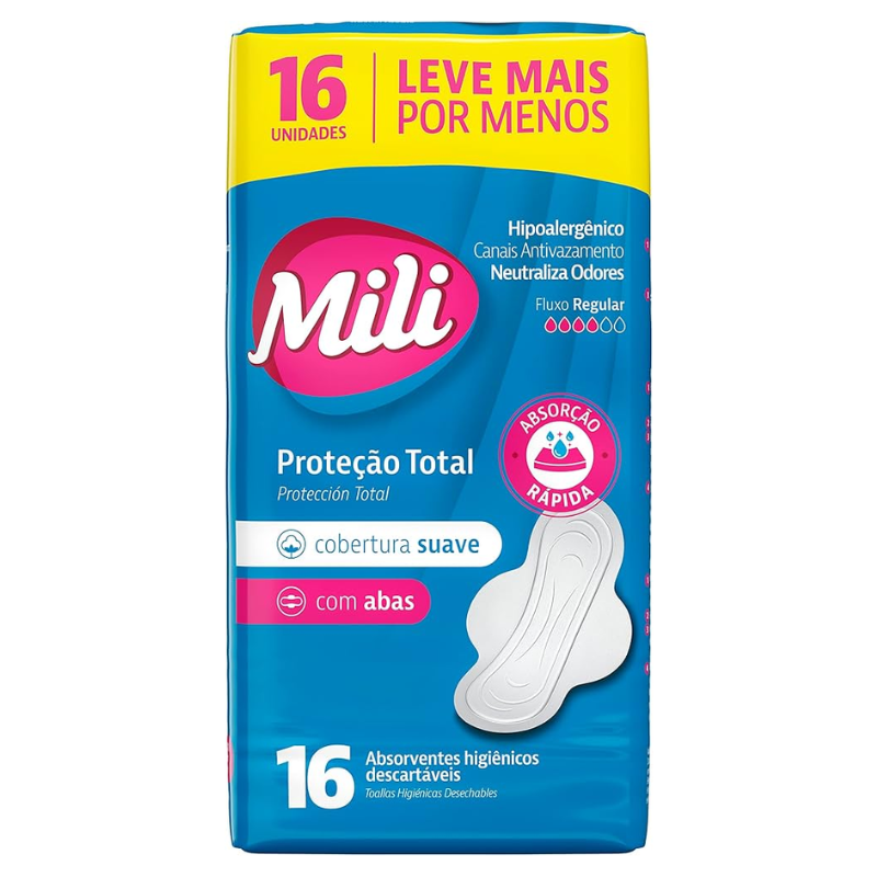 ABSORVENTE MILI PROTEÇÃO TOTAL SUAVE ABAS 16UN