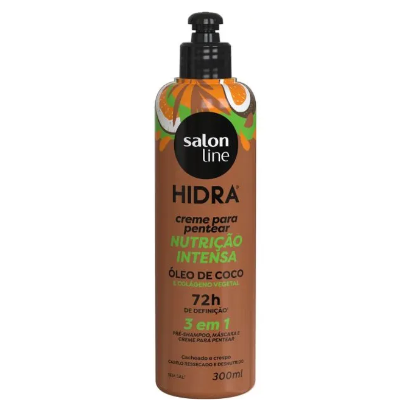 SALON LINE CREME PARA PENTEAR HIDRA ÓLEO DE COCO 3 EM 1 300ML