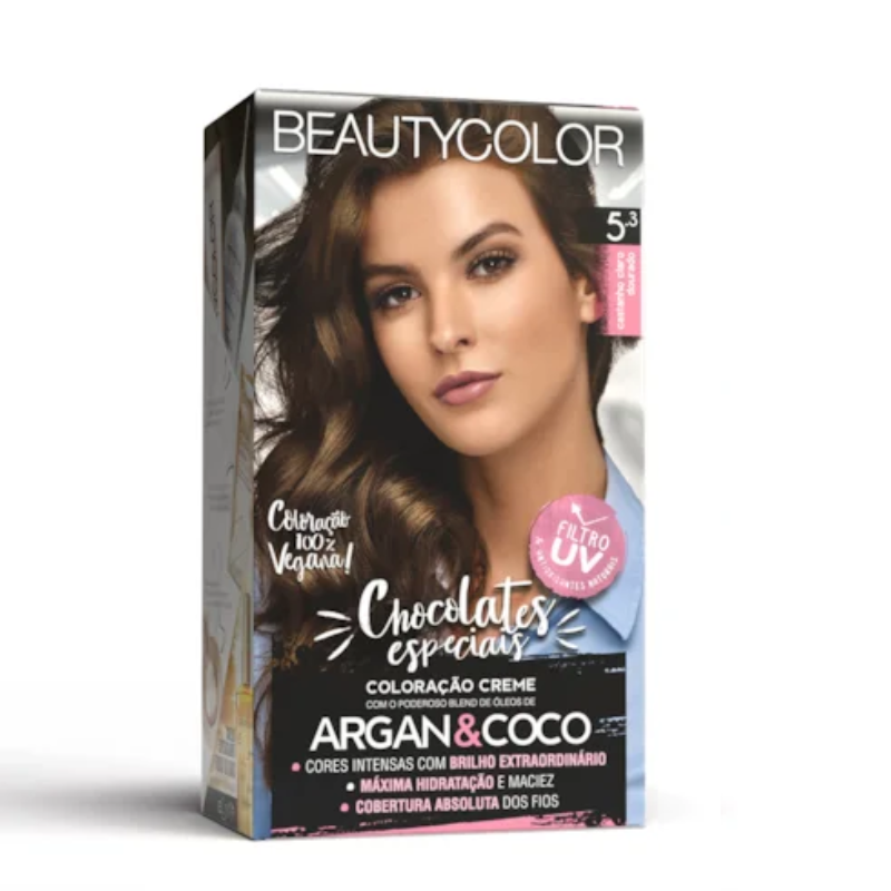 KIT TINTA CAPILAR BEAUTYCOLOR 5.3 CASTANHO CLARO DOURADO