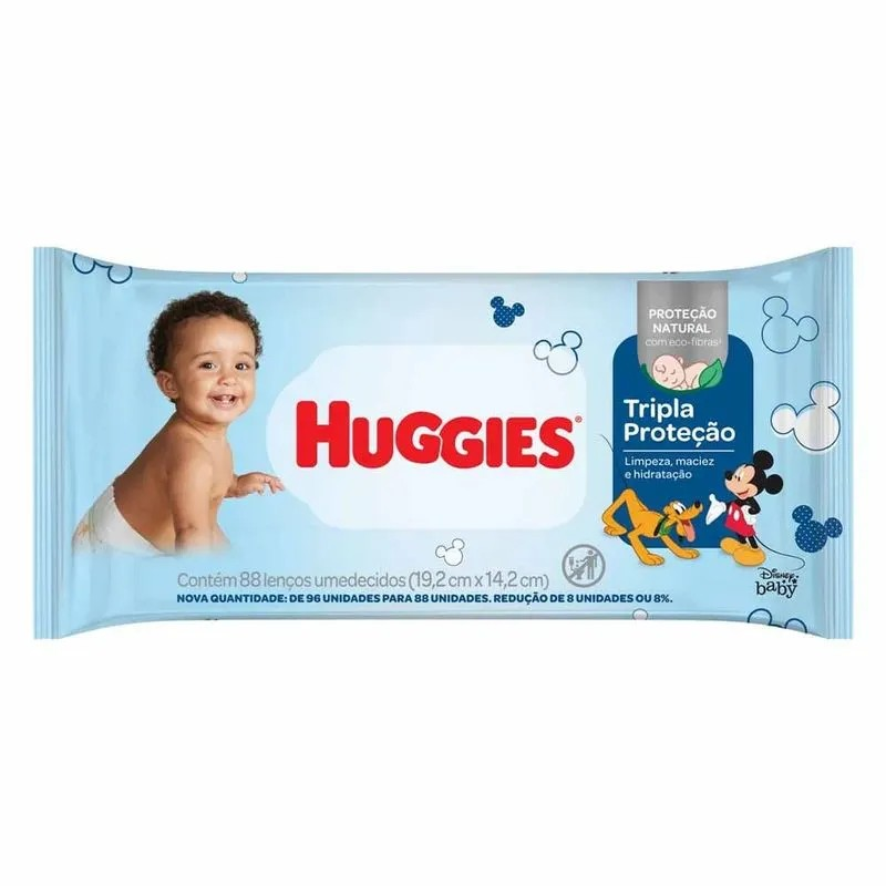 LENÇOS UMEDECIDOS HUGGIES TRIPLA PROTEÇÃO COM 88 UNIDADES