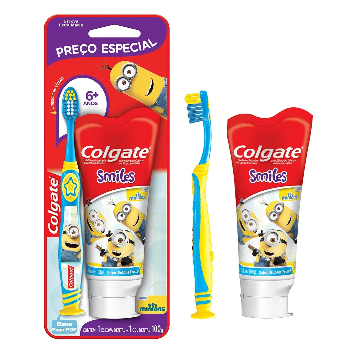 KIT COLGATE ESCOVA DENTAL EXTRA MACIA + CREME DENTAL SMILES MINIONS 2 UNIDADES