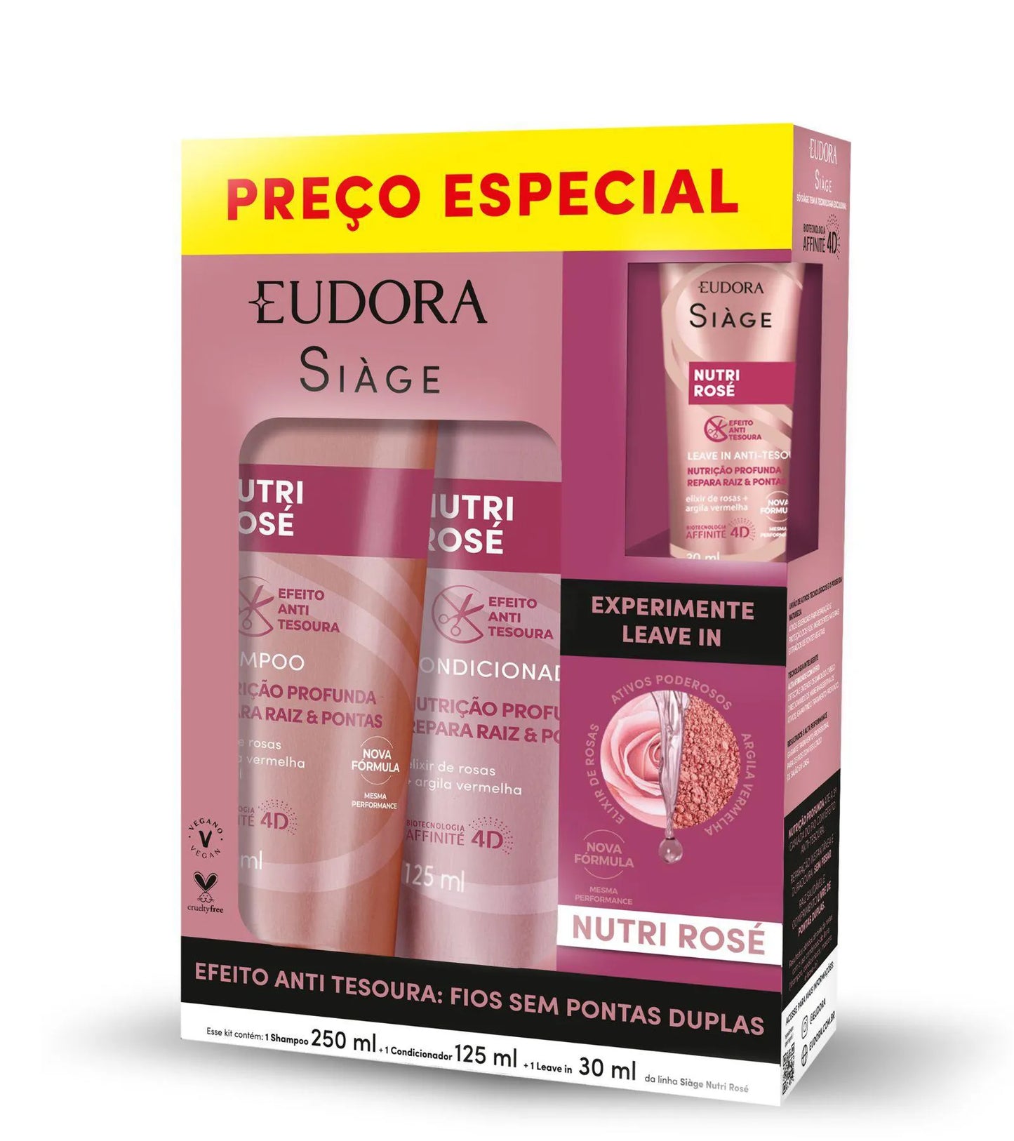 KIT SIÀGE SHAMPOO 250ML + CONDICIONADOR 125ML + LEAVE-IN 30ML NUTRI ROSÉ