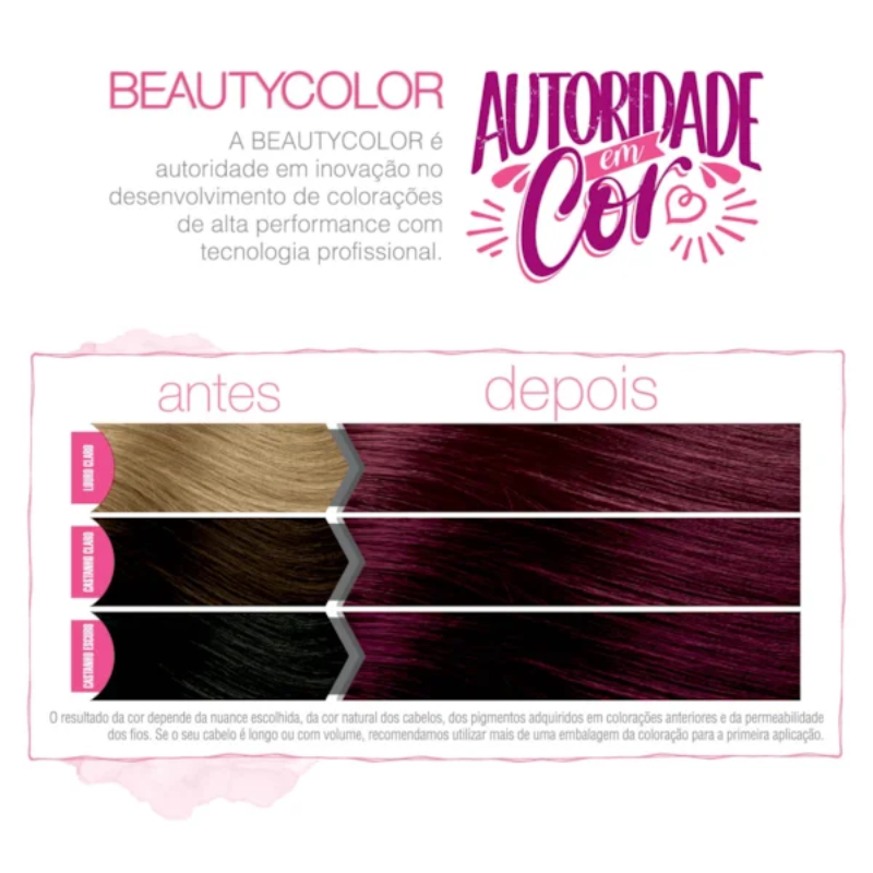 KIT TINTA CAPILAR BEAUTYCOLOR PURRISÍ SEM AMÔNIA 66.26 MARSALA