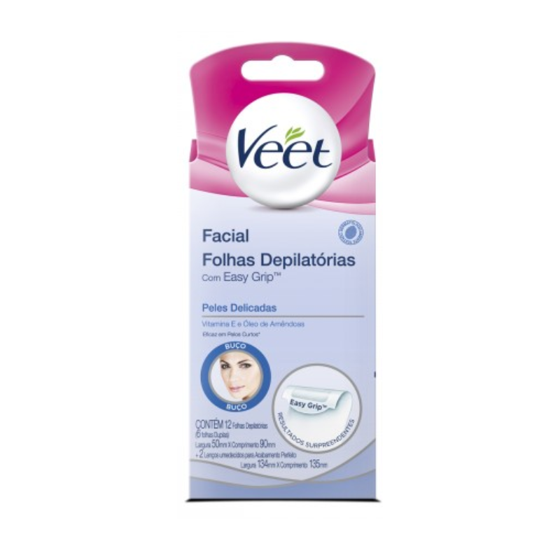 FOLHAS DEPILATÓRIAS VEET FACIAL EASY-GELWAX 12 UNIDADES