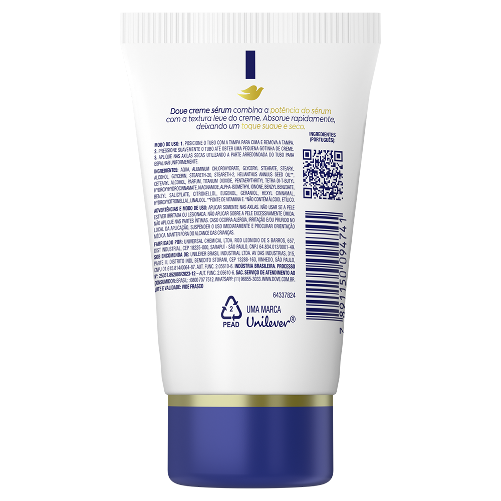DESODORANTE DOVE CREME SERÚM REPARAÇÃO DIÁRIA 48H DE PROTEÇÃO 50G