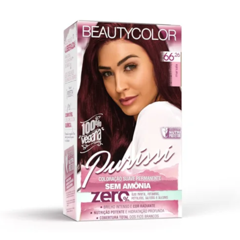 KIT TINTA CAPILAR BEAUTYCOLOR PURRISÍ SEM AMÔNIA 66.26 MARSALA