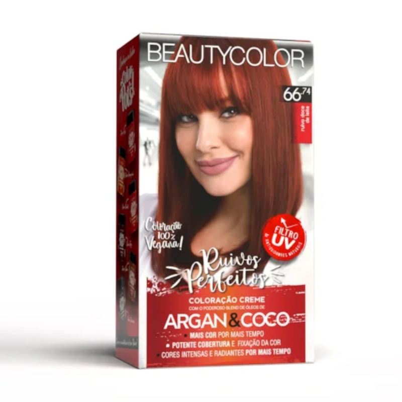 KIT TINTA CAPILAR BEAUTYCOLOR 66.74 RUIVO DOCE DE LEITE