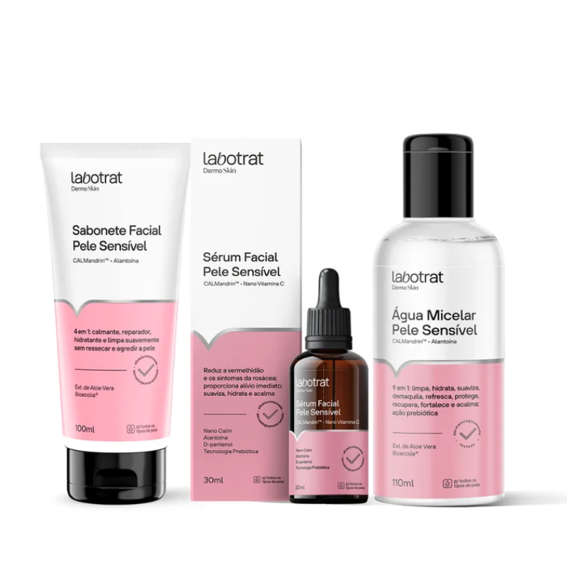 KIT FACIAL LABOTRAT PELE SENSÍVEL SABONETE 100ML+ÁGUA MICELAR 110ML+ SÉRUM 30ML