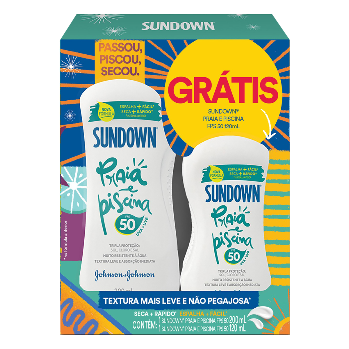 KIT SUNDOWN CONTÉM PROTETOR SOLAR PRAIA E PISCINA FPS 50 200 ML E PROTETOR SOLAR PRAIA E PISCINA FPS 50 GRÁTIS 120ML