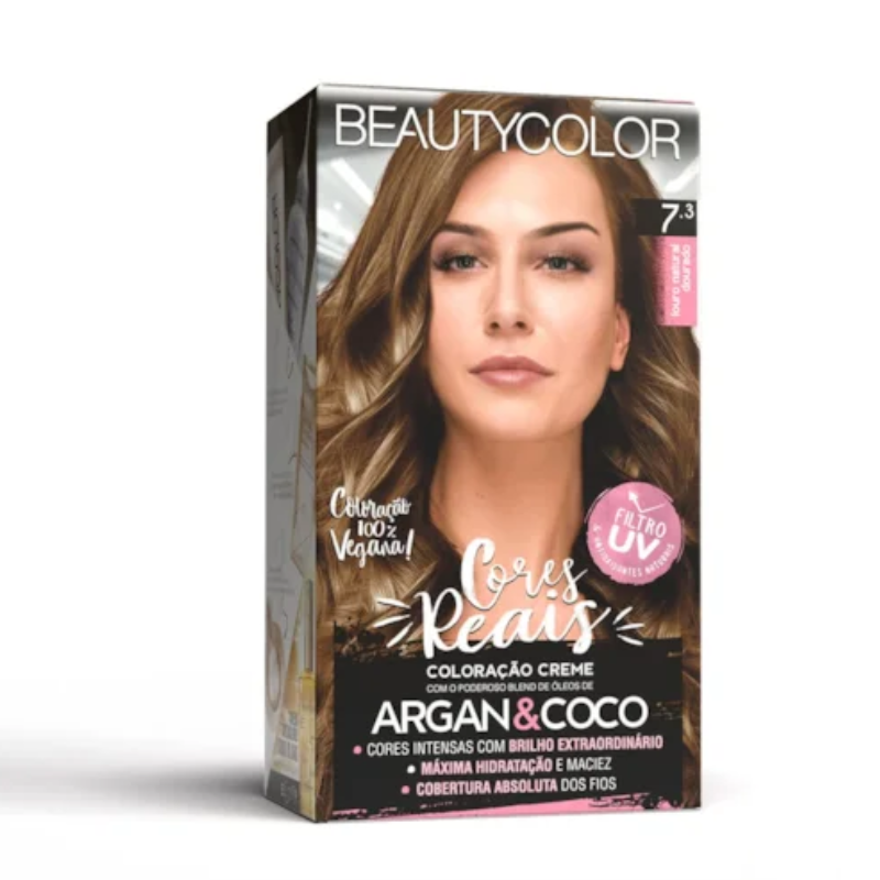 KIT TINTA CAPILAR BEAUTYCOLOR 7.3 LOURO NATURAL DOURADO
