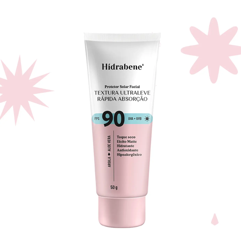 PROTETOR SOLAR FACIAL HIDRABENE FPS 90 TEXTURA ULTRALEVE RÁPIDA ABSORÇÃO 50G