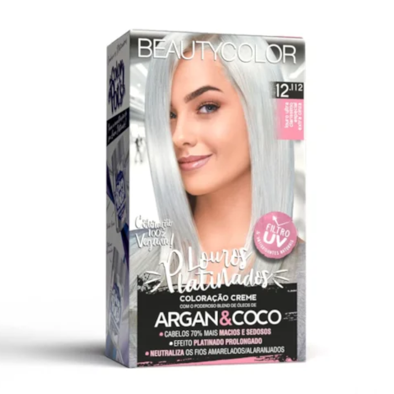 KIT TINTA CAPILAR BEAUTYCOLOR 12.112 LOURO ULTRA CLARÍSSIMO ESPECIAL EXTRA CINZA