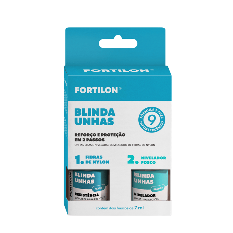 KIT ESMALTE DAILUS FORTILON BLINDA UNHAS FIBRAS DE NYLON E NIVELADOR FOSCO 7ML 2 UNIDADES