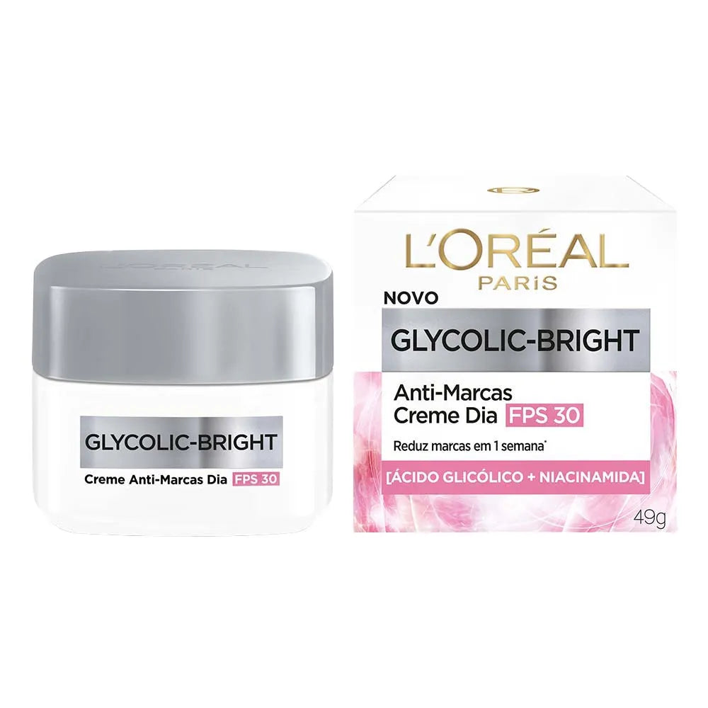 CREME FACIAL LÓRÉAL PARIS GLYCOLIC-BRIGHT ANTI-MARCAS CREME DIA FPS 30 49G