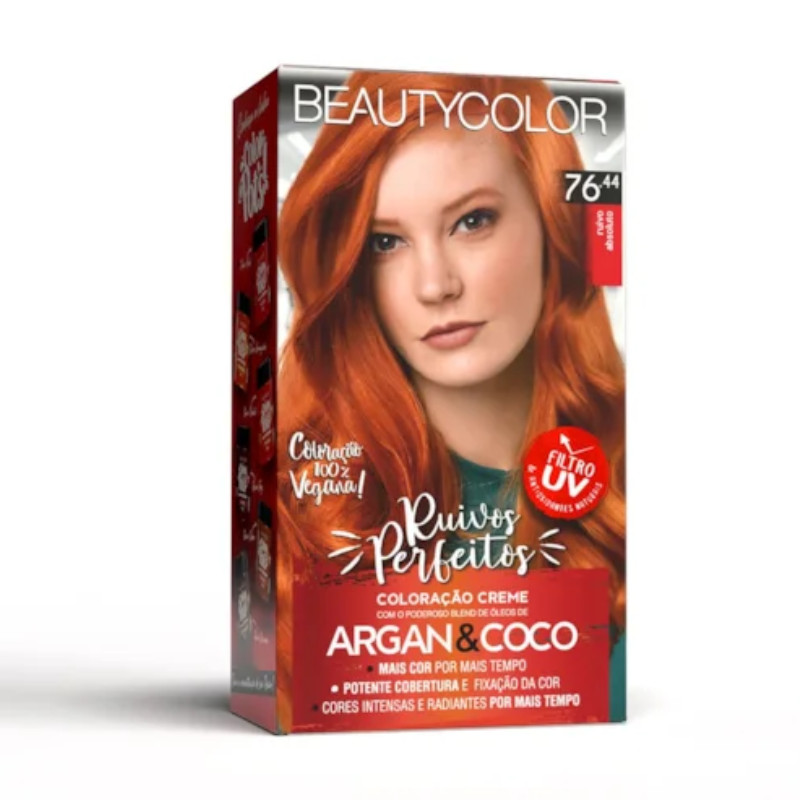 KIT TINTA CAPILAR BEAUTYCOLOR 76.44 RUIVO ABSOLUTO