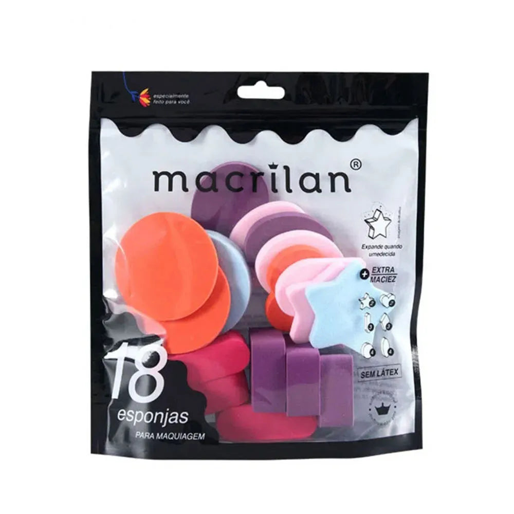 KIT ESPONJAS PARA MAQUIAGEM MACRILAN EP14 18 UNIDADES